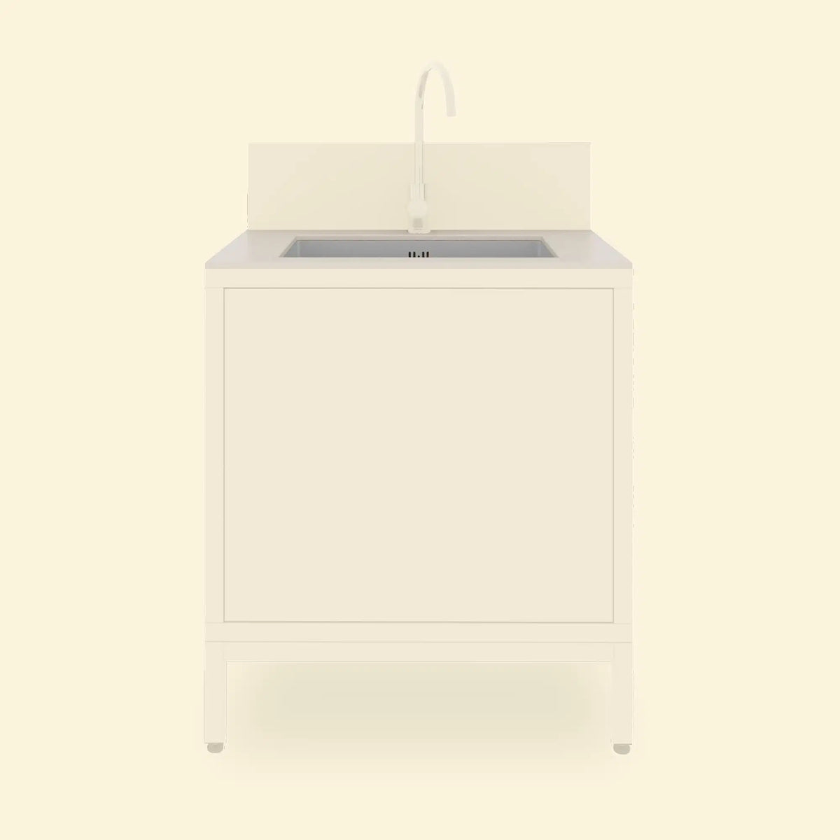 Module évier Pilotis blanc crème avec plan de travail en céramique claire et évier intégré
::visuel:creme